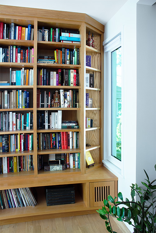 Built-In White Oak Bookcase