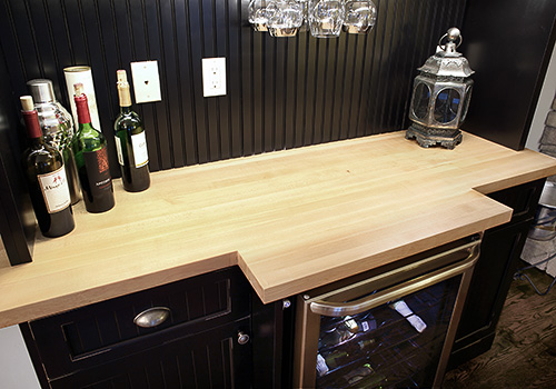 Wine Bar Butcher Block Countertop Overhead Close