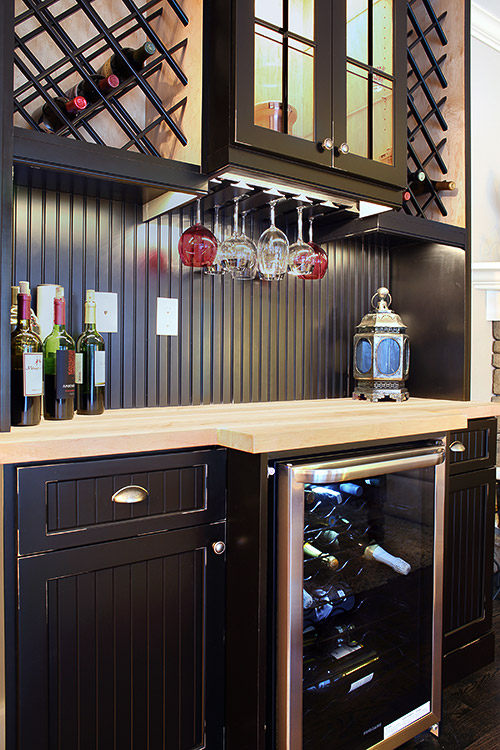 Home Wine Bar Cabinets with Stemware Rack Close Up