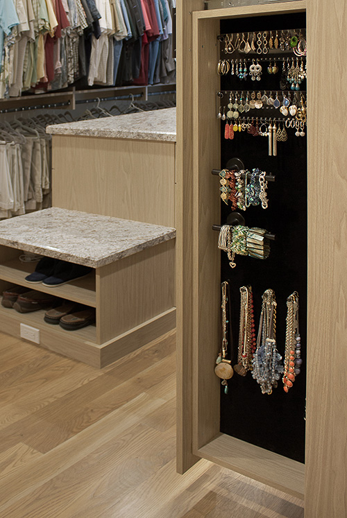 Removable Acrylic Earring Holders in Velvet Lined Pull-Out Jewelry Cabinet for Rylex Closets