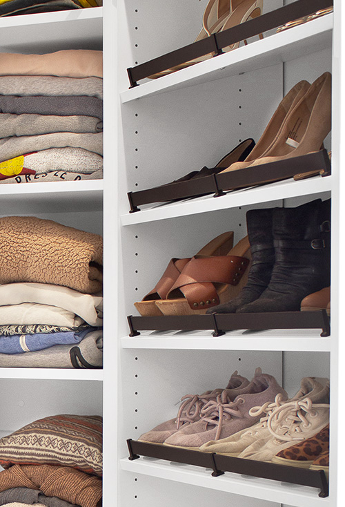 Angled Shoe Shelf with Oil Rubbed Bronze Shoe Fence