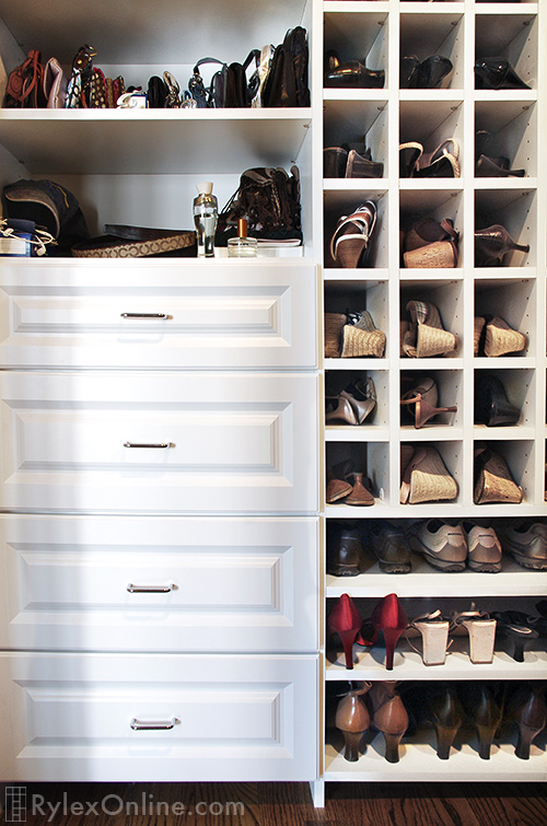 Purse Shelves with Shoe Shelves and Cubbies