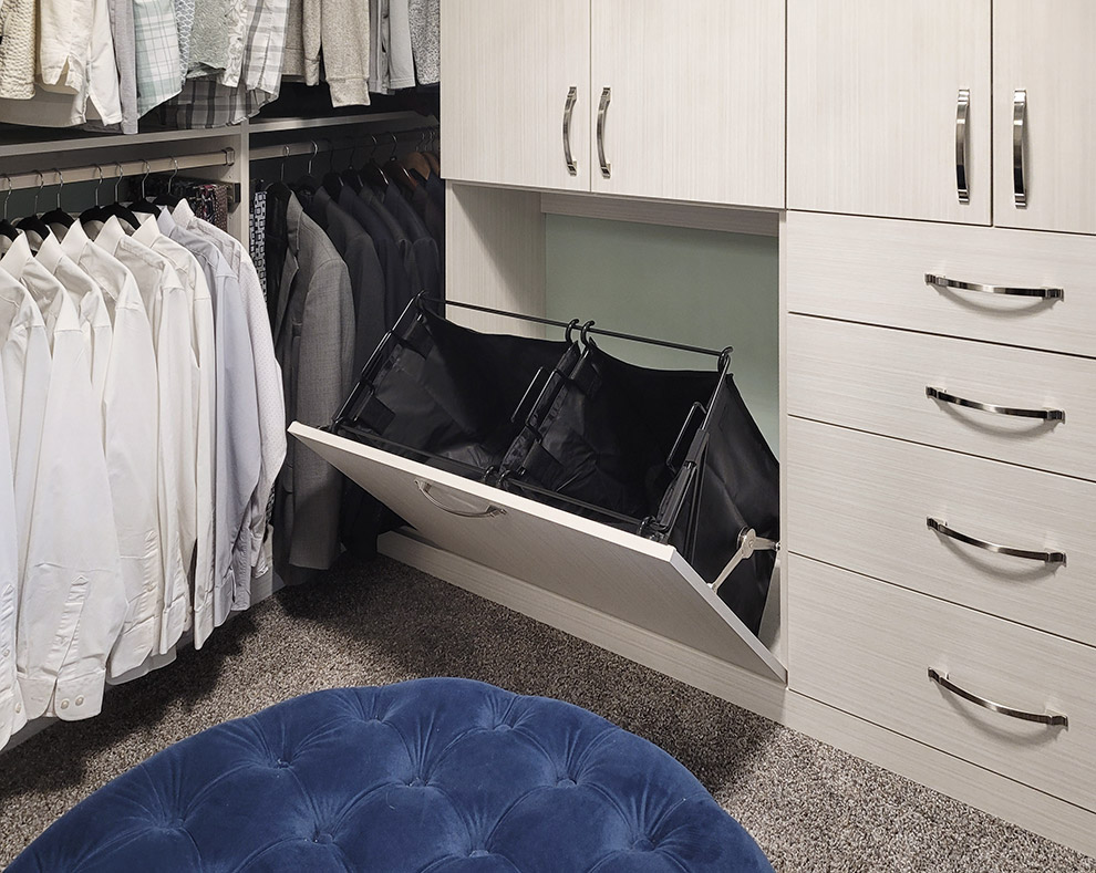 Tilt-Out Closet Hamper with Nylon Pull-Out Bag for our Custom Closets, Laundry Cabinets & Linen Closets