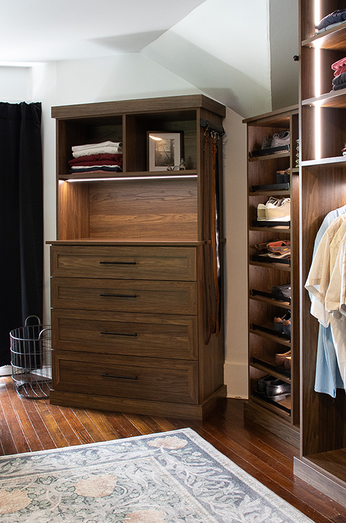 Luxury Primary Walk-In Closet with Adjustable Shoe Shelves & Open Shelving - View More Options