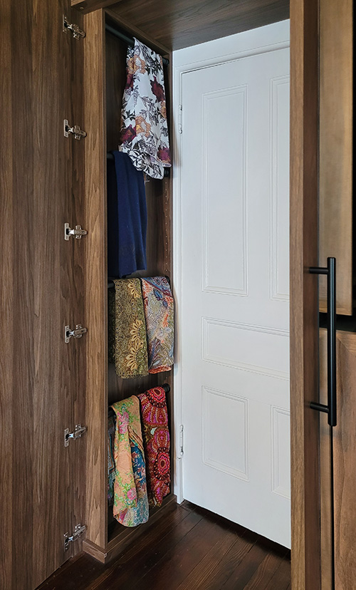 Shared Primary Closet with Scarf Storage Behind Mirrored Doors - View More Options