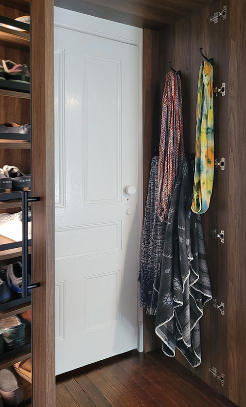 Custom Closet with Scarf Storage Behind Mirrored Closet Doors - View More Options