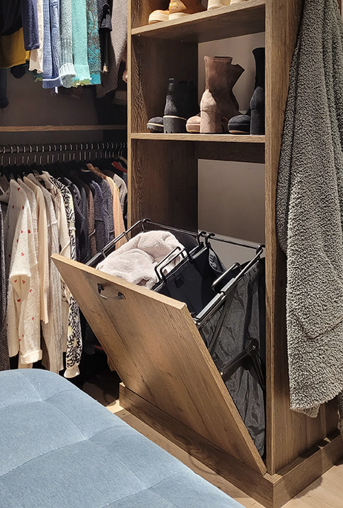 Custom Primary Walk-In Closet with Synergy Tilt-Out Hamper