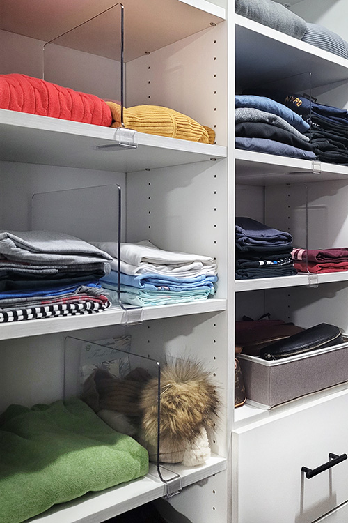 Small Walk-In Closet with Cabinet Drawer Dividers from Rylex