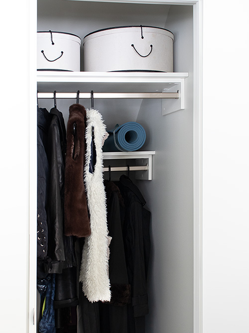 Deep Coat Closet with Two Hanging Rods, Close Up