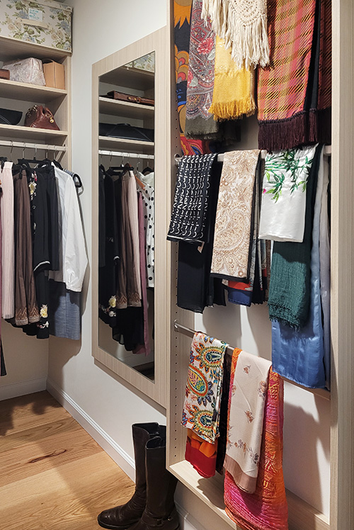 Primary Walk-In Closet for His & Her Luxury Storage with Full Length Mirror and Scarf Storage