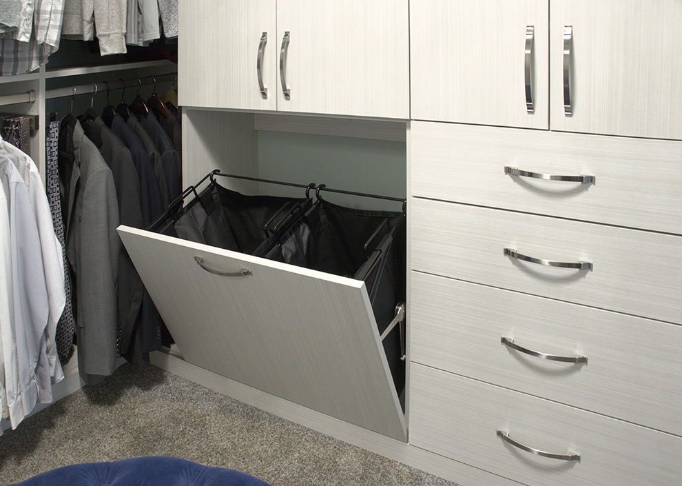 Primary Walk-In Closet with Shoe Benches & Shoe Storage and Shelves