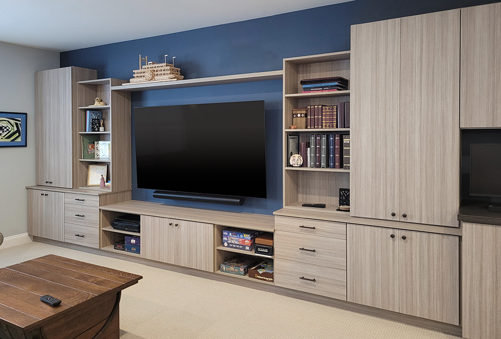 Streamlined Entertainment Center , Media Storage with Adjustable Bookshelves