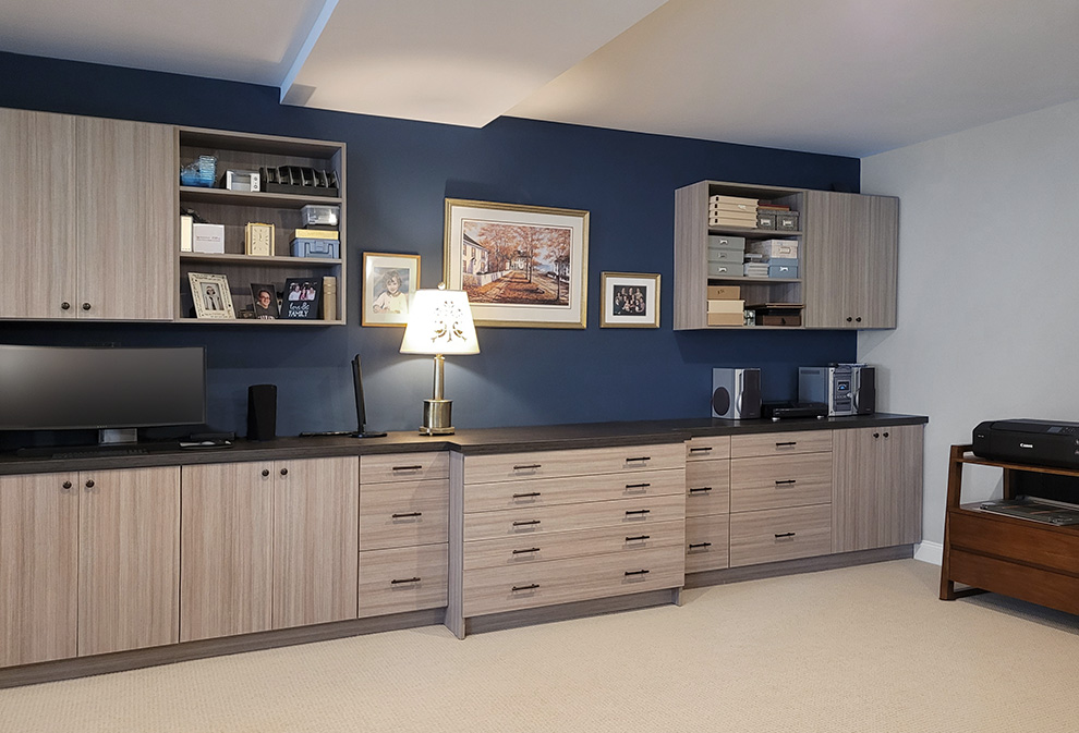 Photographer's Streamline Home Office with Flat File Drawers for Archival Photos and Organized Storage