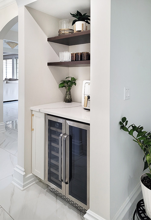 Built-In Beverage Center with Counter and Floating Shelves