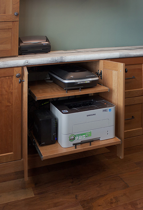 Custom Home Office Cabinet with Dual Pull-Out Shelves for Scanner and Printer