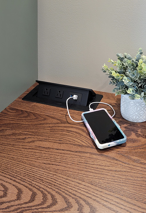 Built-In Red Oak Home Desktop with Pop-Up Power Station - View More Options