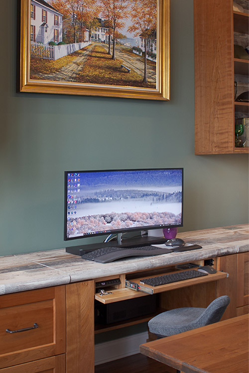 Sit-Stand Office Desk Lowered to Sit Position