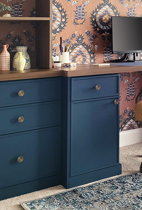 Built-In Home Office Cabinet with Generous Desktop, Spacious Drawers & Deep File Drawers