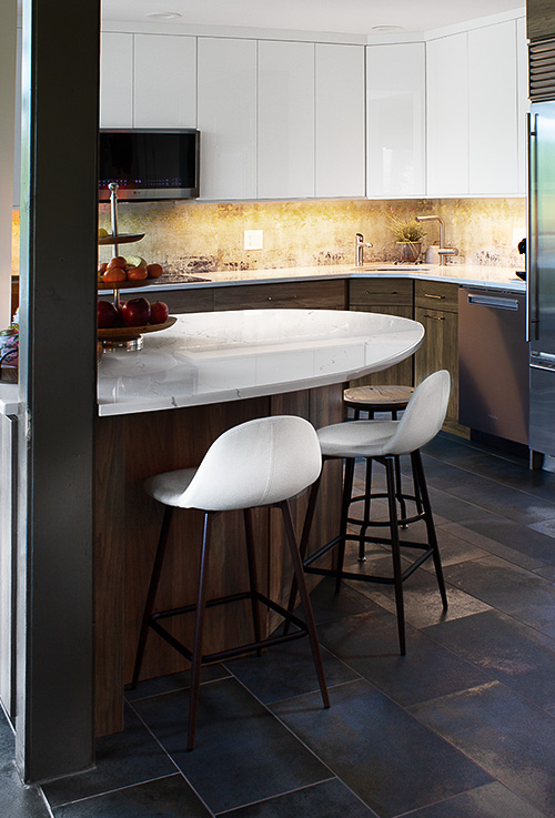 Glossy White Kitchen Cabinets Open Floor Plan