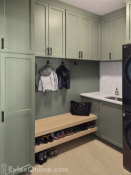 Laundry Room with Storage Cabinets and Under Shelf Shoe Storage