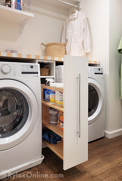 Slim Laundry Room Pullout Cabinet Between Washer and Dryer