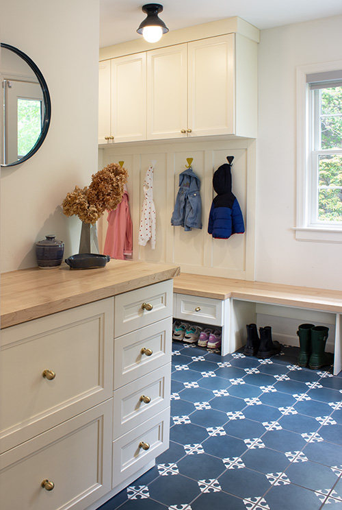 Mudroom with Closed Storage and Woodblock Counters