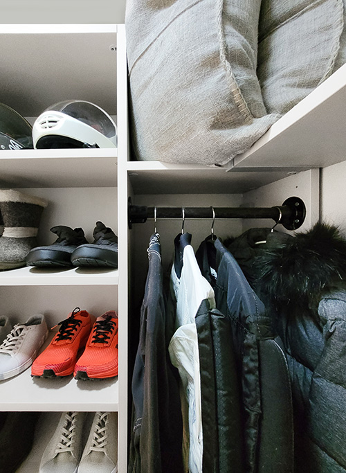 Skydiver's Sport Gear Closet with Shelves and Hanging Rods