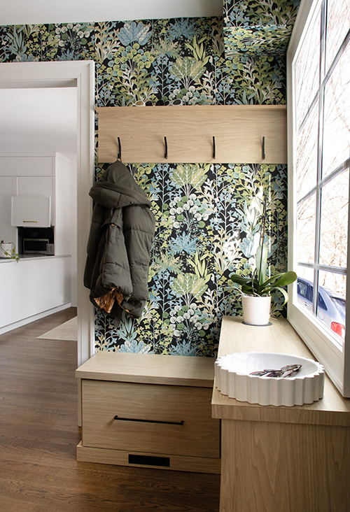 Built-In Entryway Cabinetry with Bench Seating & Coat Storage Rack with Shelf