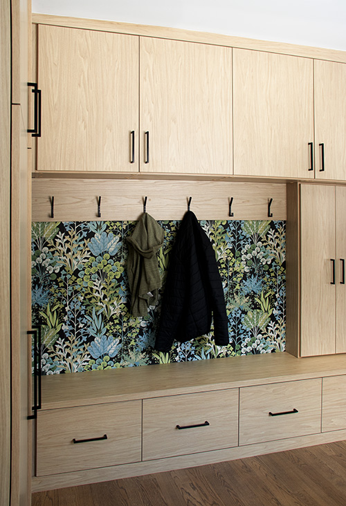 Custom Mudroom Entryway Cabinets with Bench Storage, Drawers & Coat Hooks