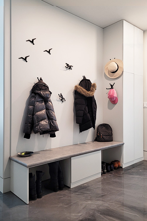 Contemporary Entryway Cabinetry with Bench Seating & Tall Storage Cabinet