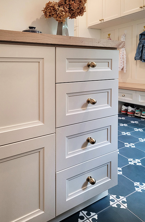 Mudroom with Closed Storage and Woodblock Counters