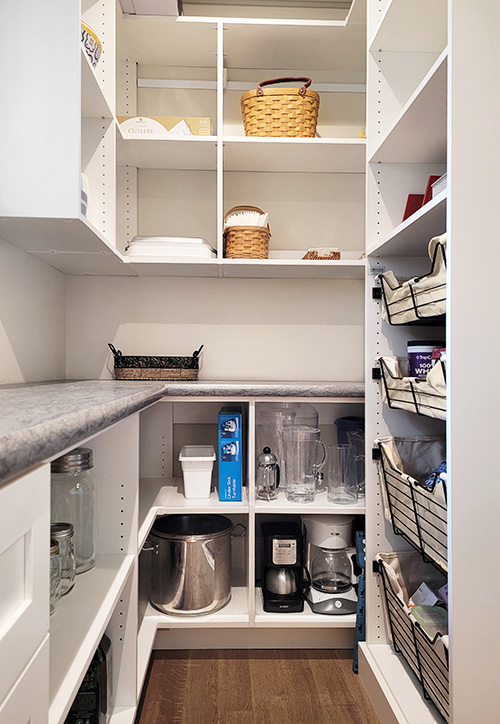 Canvas Lined Sliding Pantry Baskets with Adjustable Shelves