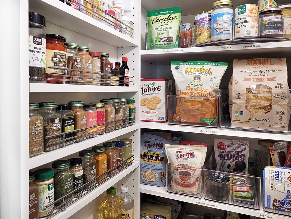 White Pantry Closet with Wall Spice Rack Close