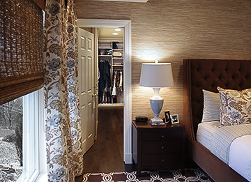 Bedroom Master Closet with Clean Lines and Velvet Lined Jewelry Door