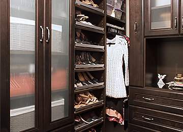 Walk-In Closet with Glass Door Insert Cabinets and Hutch