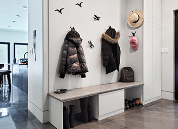 Contemporary Entryway Cabinetry with Bench Seating & Tall Storage