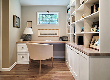 Custom Home Office L-Shaped Design with File Drawers in Chester, NY