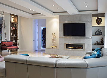 Floating Thick Shelves Surround Fireplace