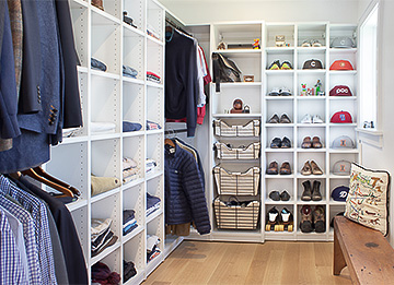 Organized White Closet with Open Shelving