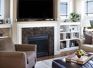 Shallow Shelves Surround Fireplace for Display