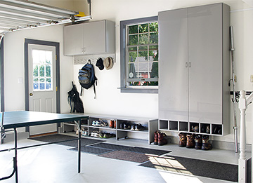 Garage Organization Cabinets and Shoe Shelves