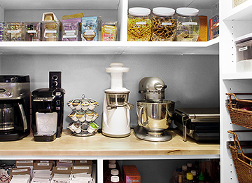 Kitchen Pantry Closet with Rattan Baskets and Drawers