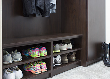 Mudroom and Laundry Room with Bench with Shoe Shelves Below