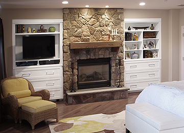 Fireplace Cabinets and Open Shelves with Entertainment Center