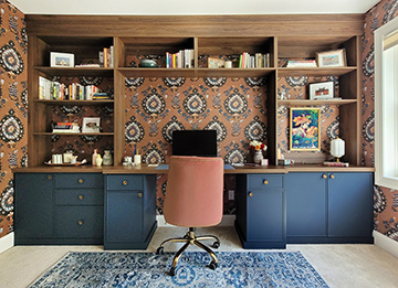 Custom Home Walnut Cabinet and Blue Base Cabinets