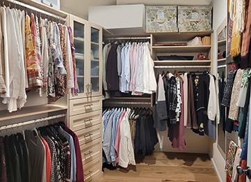 Custom Shared Primary Closet with Bureau Style Cabinet