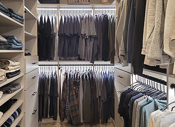 Custom Walk-In Closet Design with Lighted Garment Rods - View Closet Page