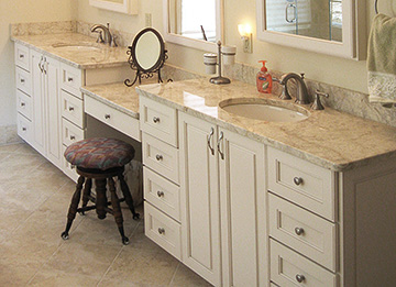 Bathroom Double Vanity with Granite Counter and Makeup Counter